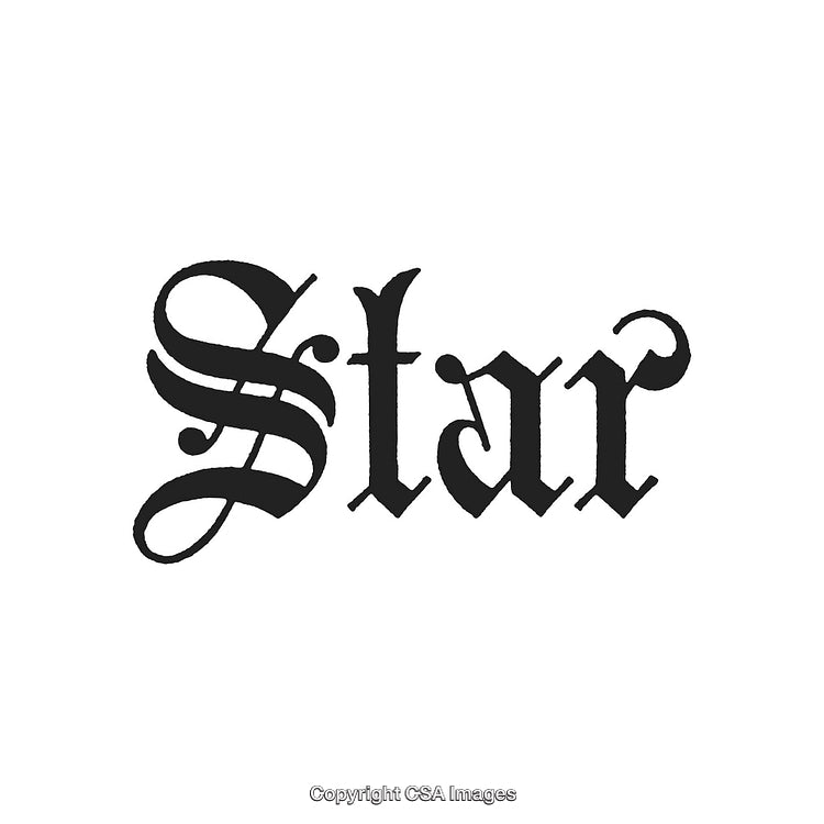 Stylized Gothic Typography Text Logo Featuring the Word 'Star' in Black