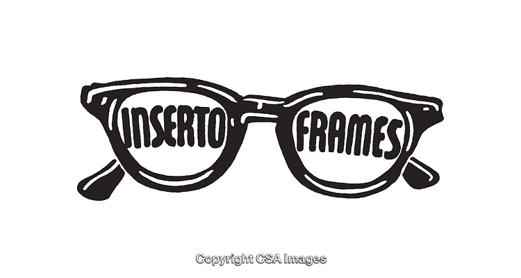 Stylized Black and White Illustration of Glasses Reading Inserto Frames