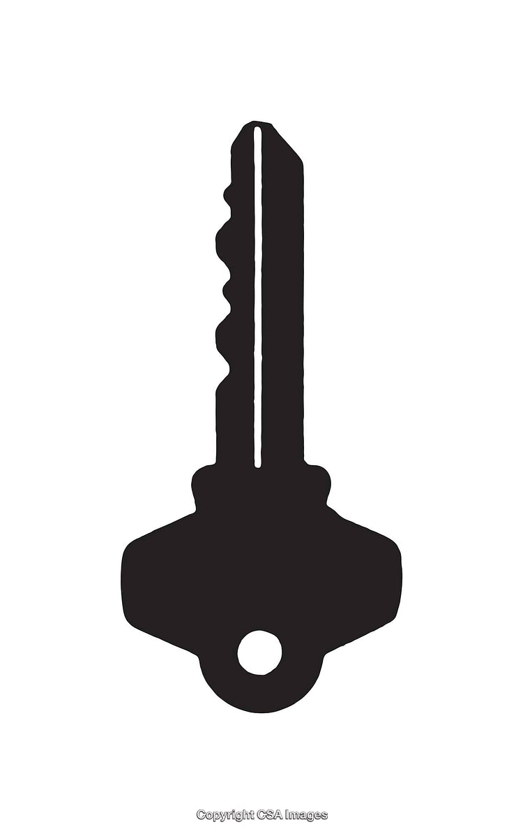 Black and White Silhouette of a Traditional Key Design