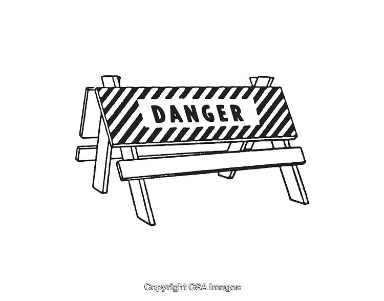 Black and White Line Art of Danger Warning Sign Illustration