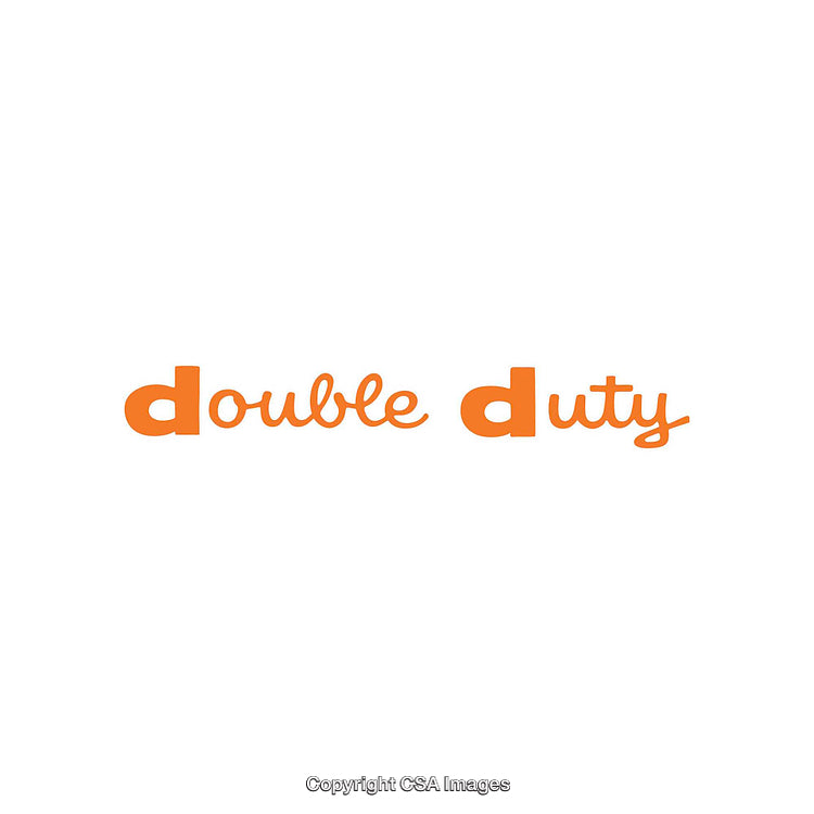 Orange Double Duty Text Design on a White Background
