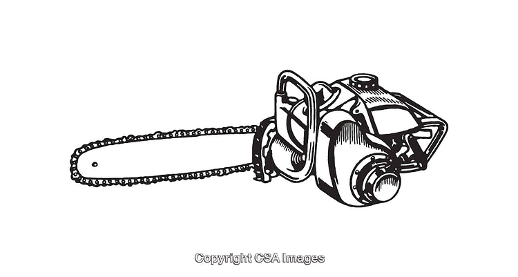 Black and White Line Art Illustration of a Chainsaw Design