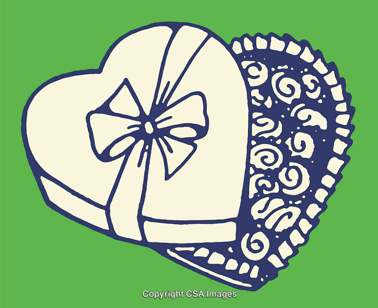 Heart-Shaped Gift Box Filled with Treats on a Green Background