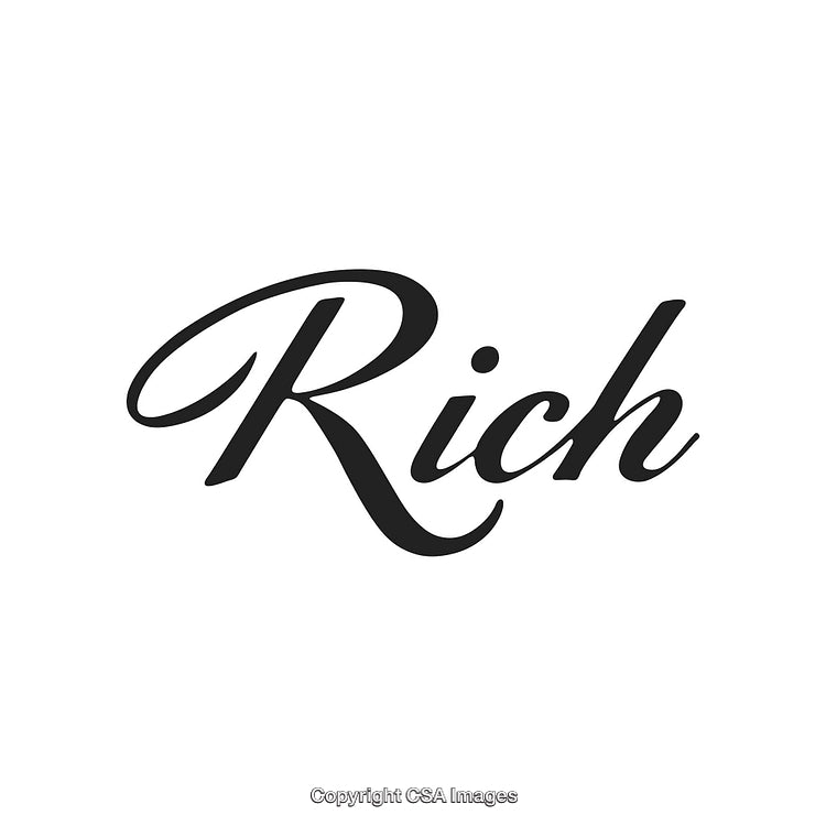 Elegant Script Typography Highlighting the Word 'Rich' on Clean White Background