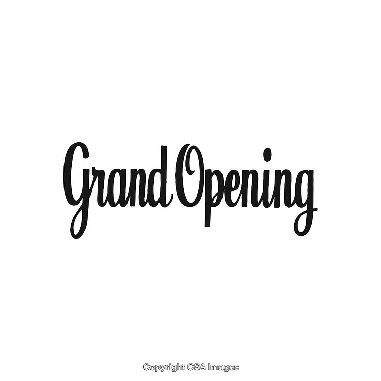 Elegant Black Script Text of Grand Opening on White Background