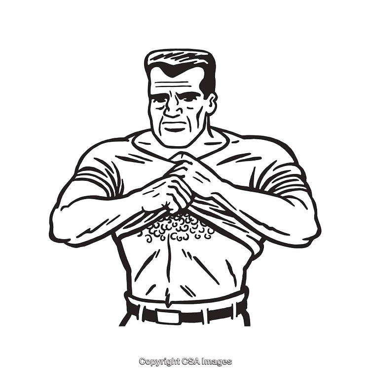 Strong Man Ripping Shirt in Bold Line Art Illustration