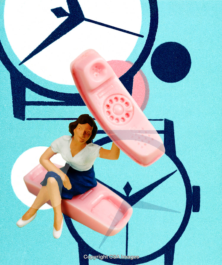 Creative Concept with Figurine and Retro Objects on Graphic Background