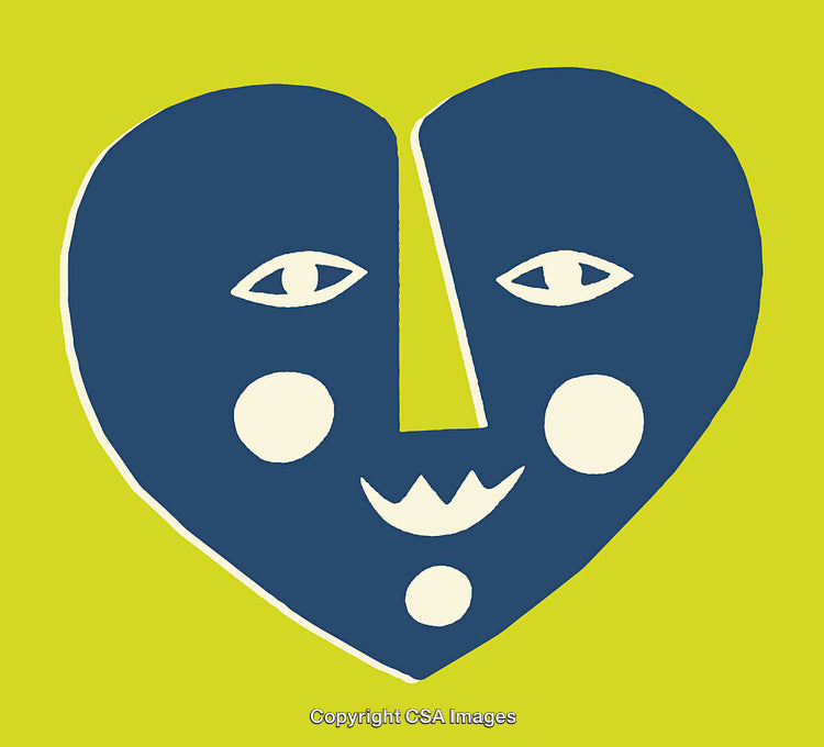 Abstract Heart Face Design With Bold Colors and Geometric Shapes