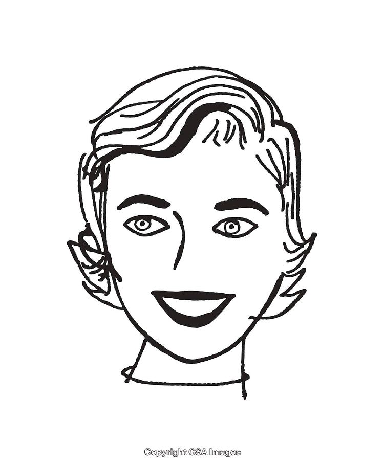 Black And White Line Art Drawing of a Smiling Woman Face