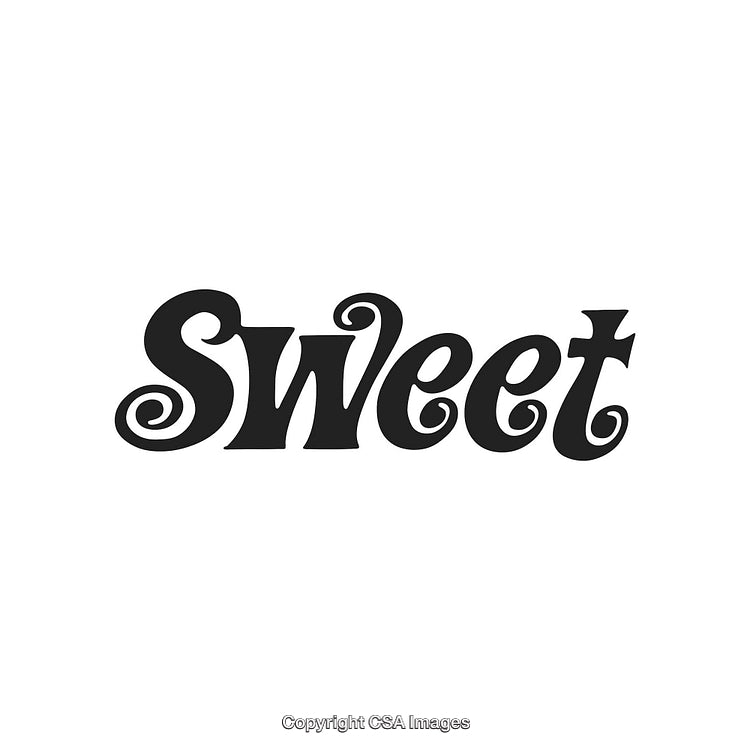 Stylish Curled Sweet Word Art in Bold Black Script on White Background