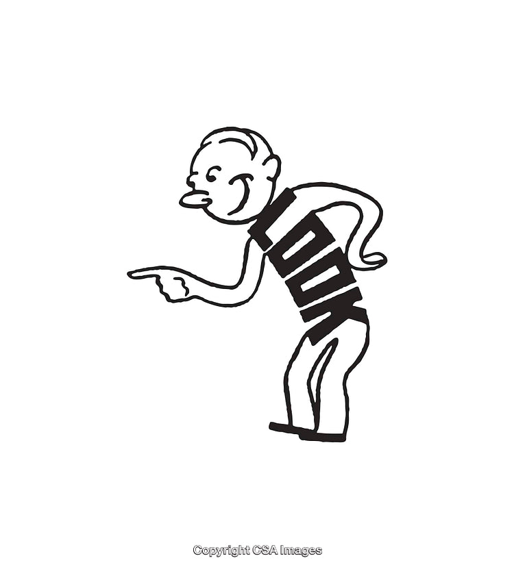 Whimsical Line Art Illustration of Pointing Character with Playful Design