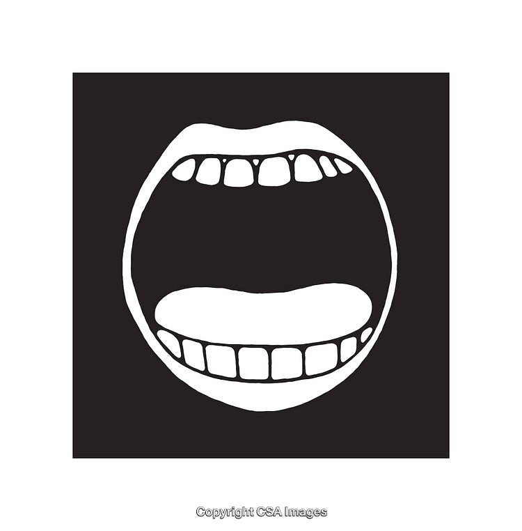 Black and White Line Art Illustration of a Wide Open Mouth