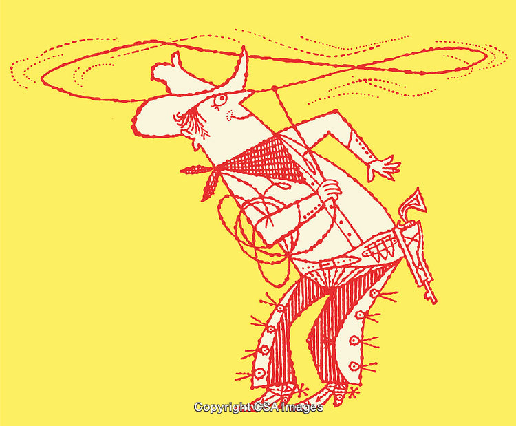 Colorful Retro Cowboy Illustration with Whimsical Rodeo Theme