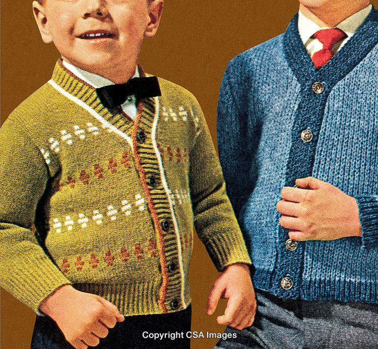Vintage Style Close-Up of Men in Patterned Cardigans