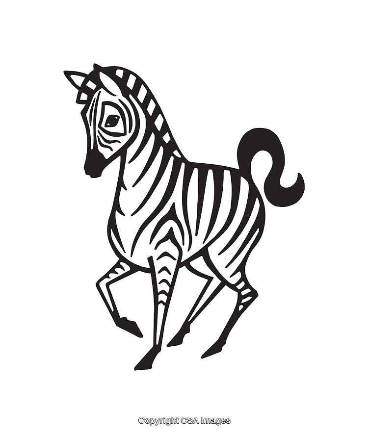Stylized Line Art Illustration of a Zebra in Black and White
