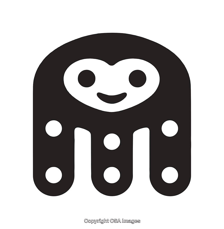Adorable Black and White Happy Octopus Icon with Playful Design