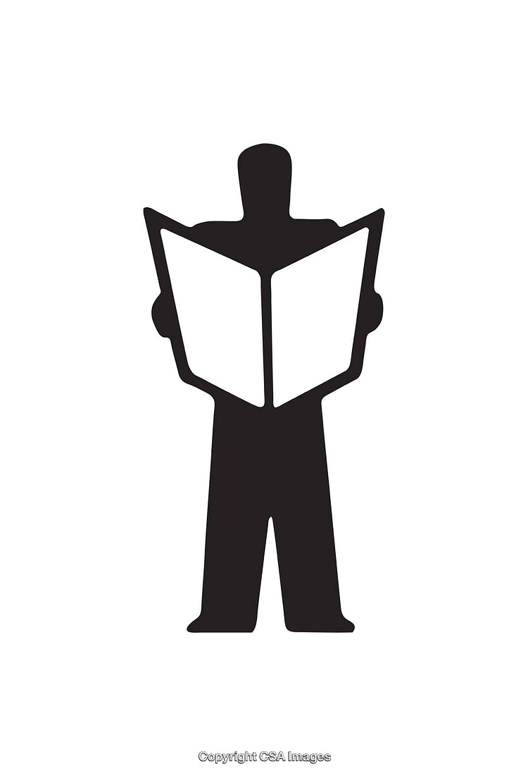 Silhouette Icon of a Figure Holding Open a Book