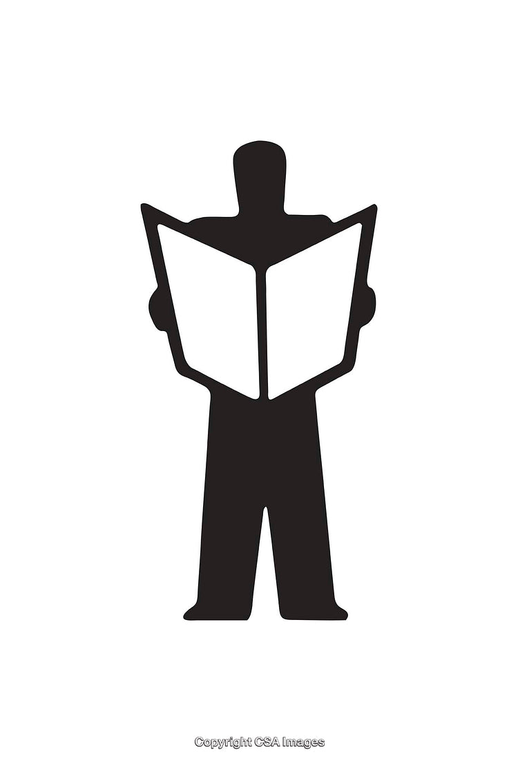 Silhouette Icon of a Figure Holding Open a Book