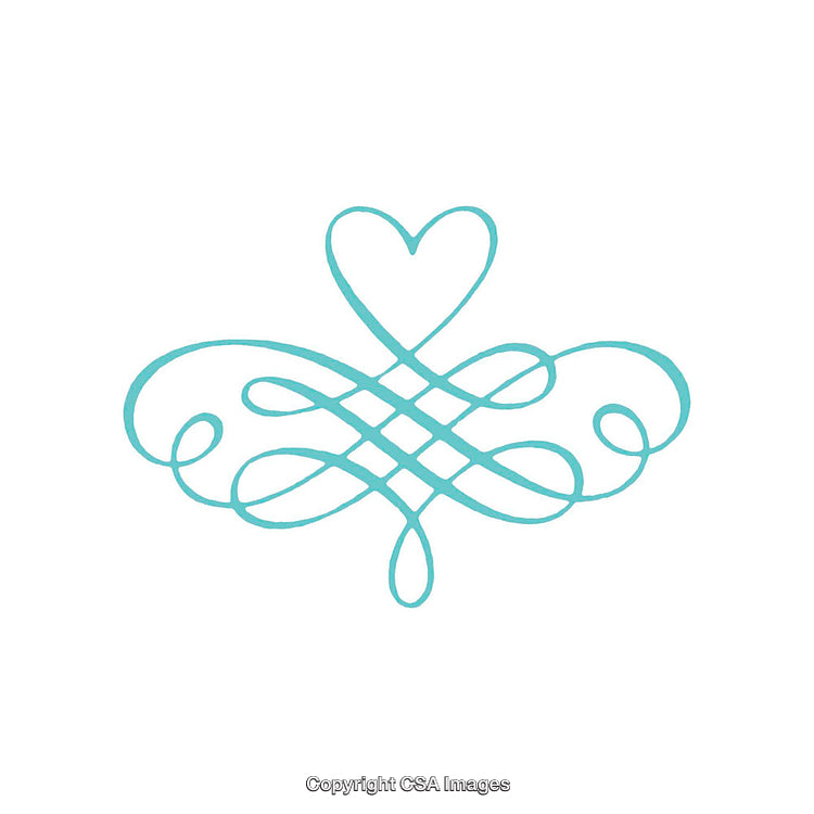 Elegant Turquoise Heart with Ornamental Flourish on White