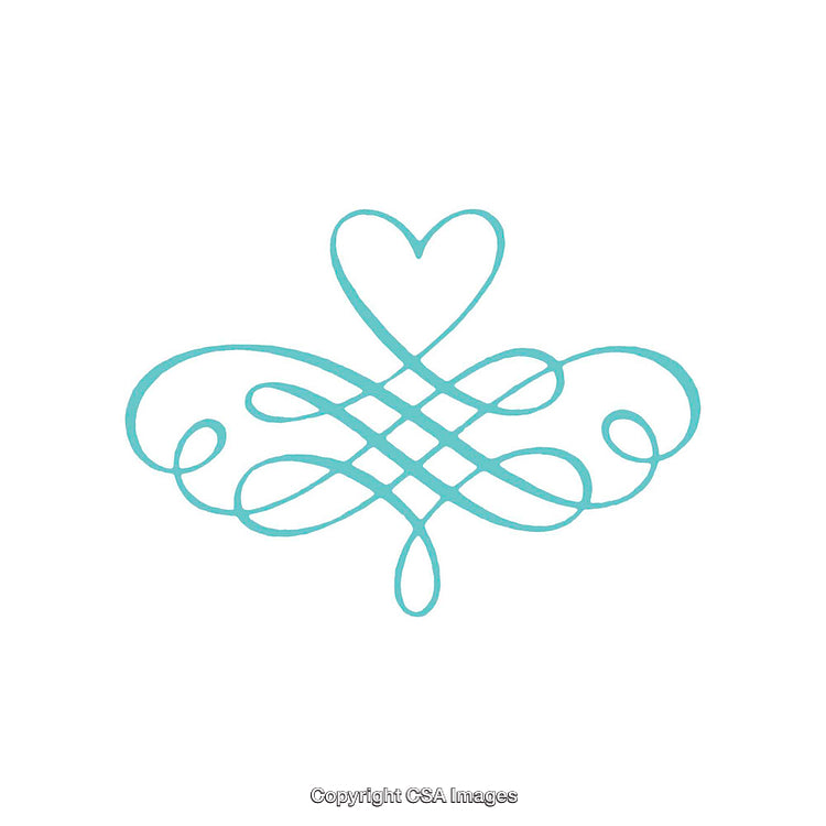 Elegant Turquoise Heart with Ornamental Flourish on White