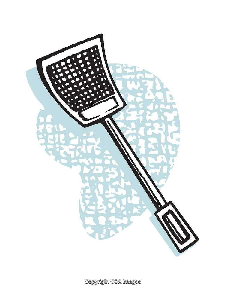 Illustration of Fly Swatter With Textured Background and Black-and-White Design