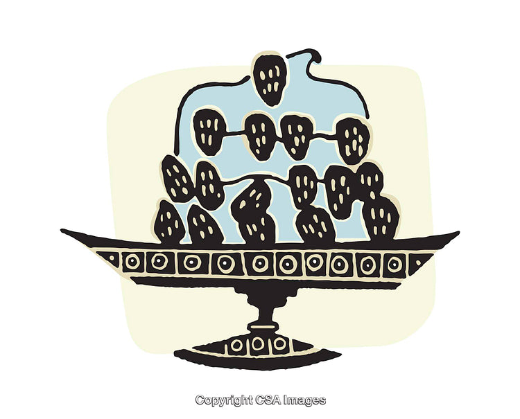 Stylized Illustration of a Fruit Bowl in a Decorative Art Style