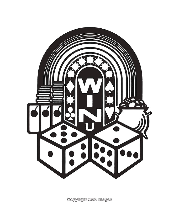 Black and White Line Art Illustration of Casino and Luck Symbols