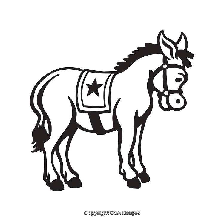 Black and White Line Art of a Decorative Donkey Illustration