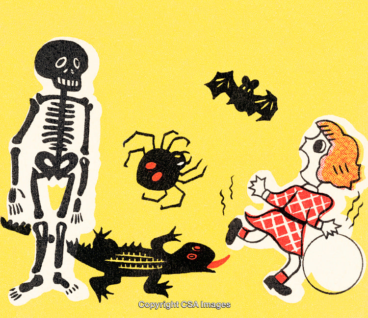 Illustration of Spooky Creatures with a Young Girl in a Fun Style