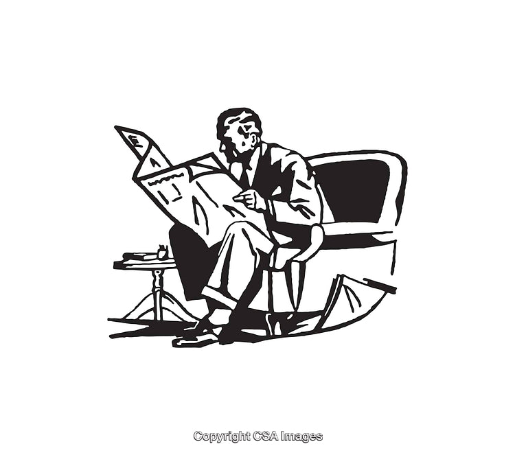 Black And White Man Reading Newspaper Illustration In Retro Style