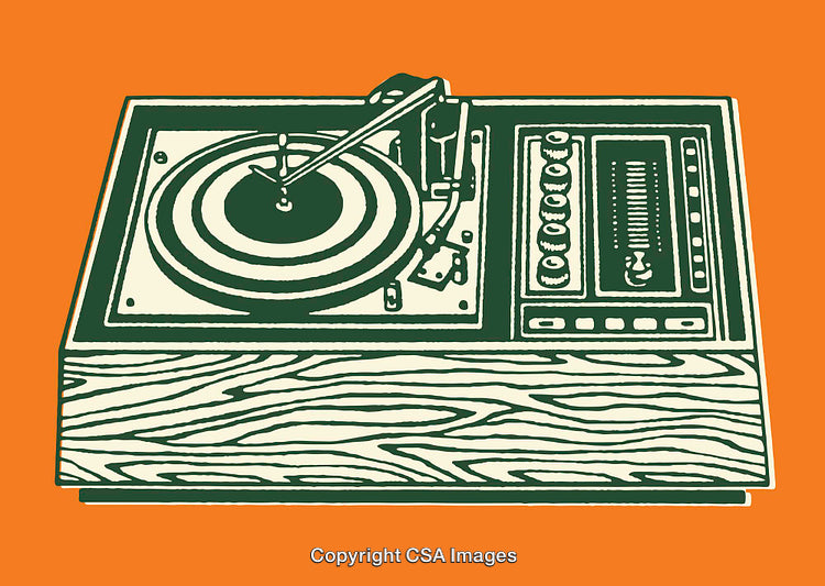 Vintage Record Player Illustration in Retro Style with Vibrant Background