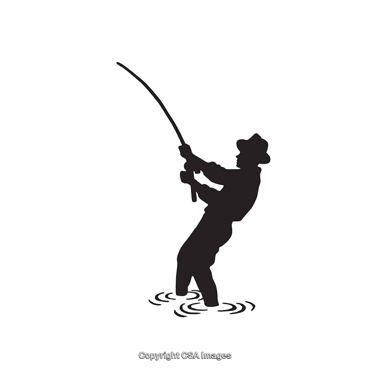 Silhouette of a Fisherman Holding a Fishing Rod in Water