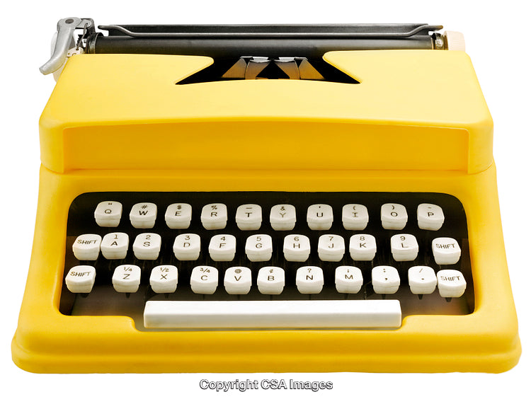 Bright Yellow Toy Typewriter with Key Details and Retro Design