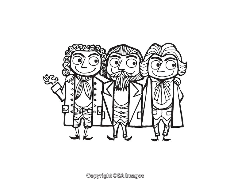 Black and White Cartoon Line Art of Historical Figures