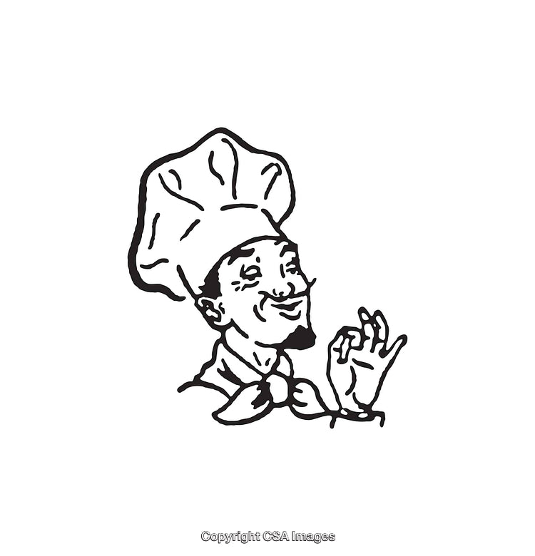 Black and White Illustration of a Chef Expressing Approval with a Gesture