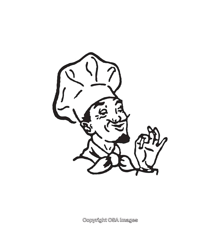 Black and White Illustration of a Chef Expressing Approval with a Gesture