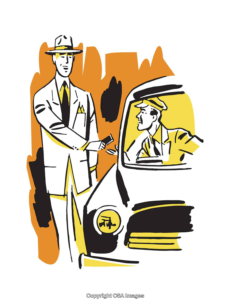 Illustration of Businessman Interacting with Chauffeur in a Retro Style Design