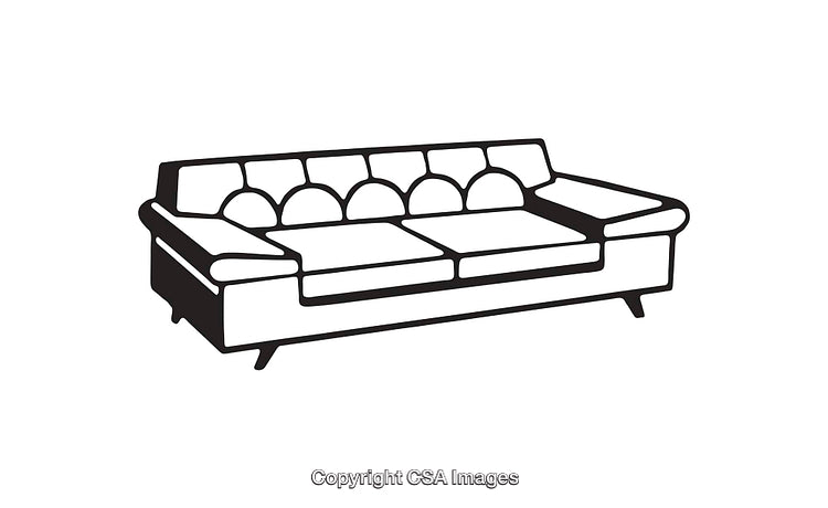 Black and White Line Art Drawing of a Contemporary Sofa
