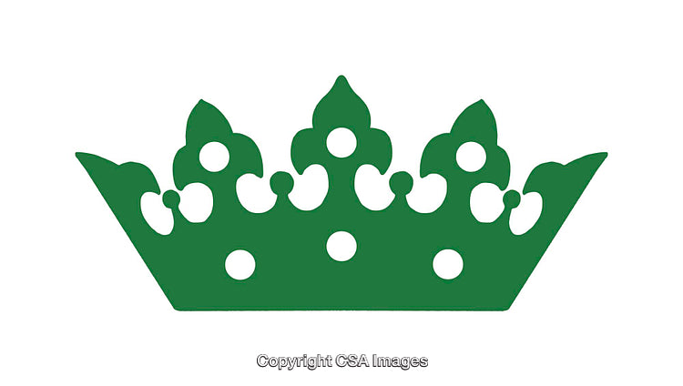 Green Crown Symbol with Ornamental Design and Circular Accents