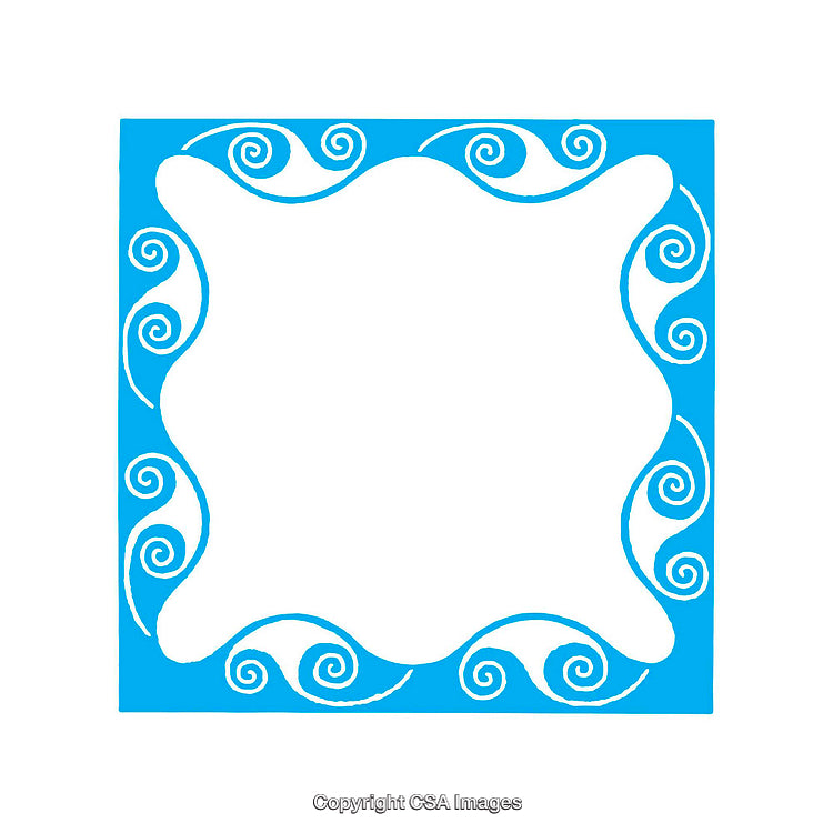 Blue Decorative Frame With Swirl Pattern and White Center