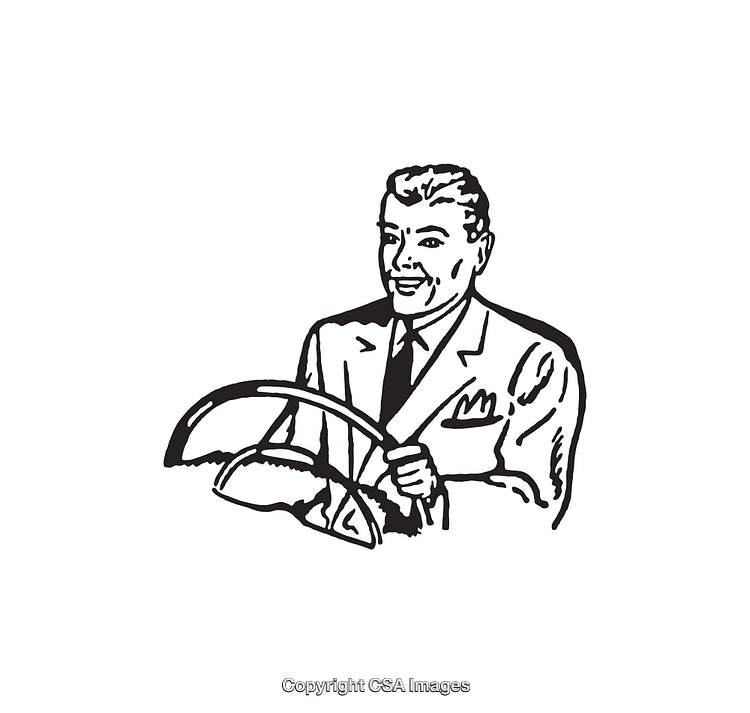 Retro Illustration of Smiling Businessman Driving a Car