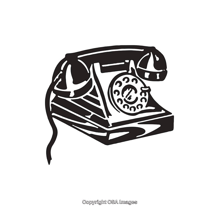 Black And White Line Art Illustration of a Vintage Rotary Telephone