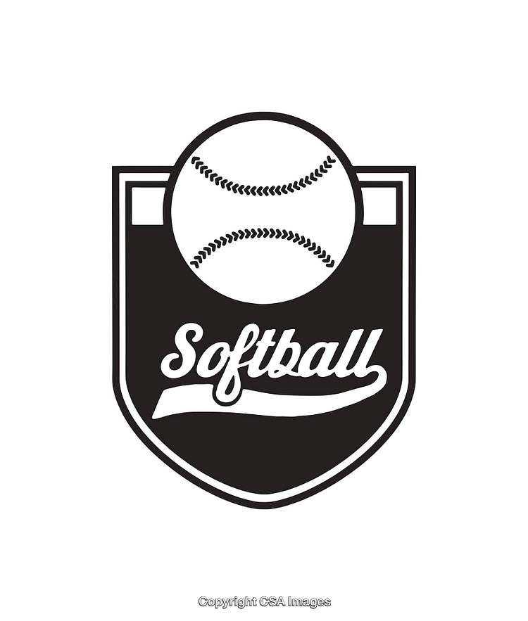 Black and White Softball Badge Design with Ball and Custom Typography