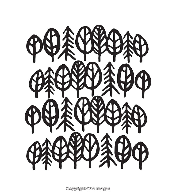 Black and White Line Art of Tree Patterns in Rows