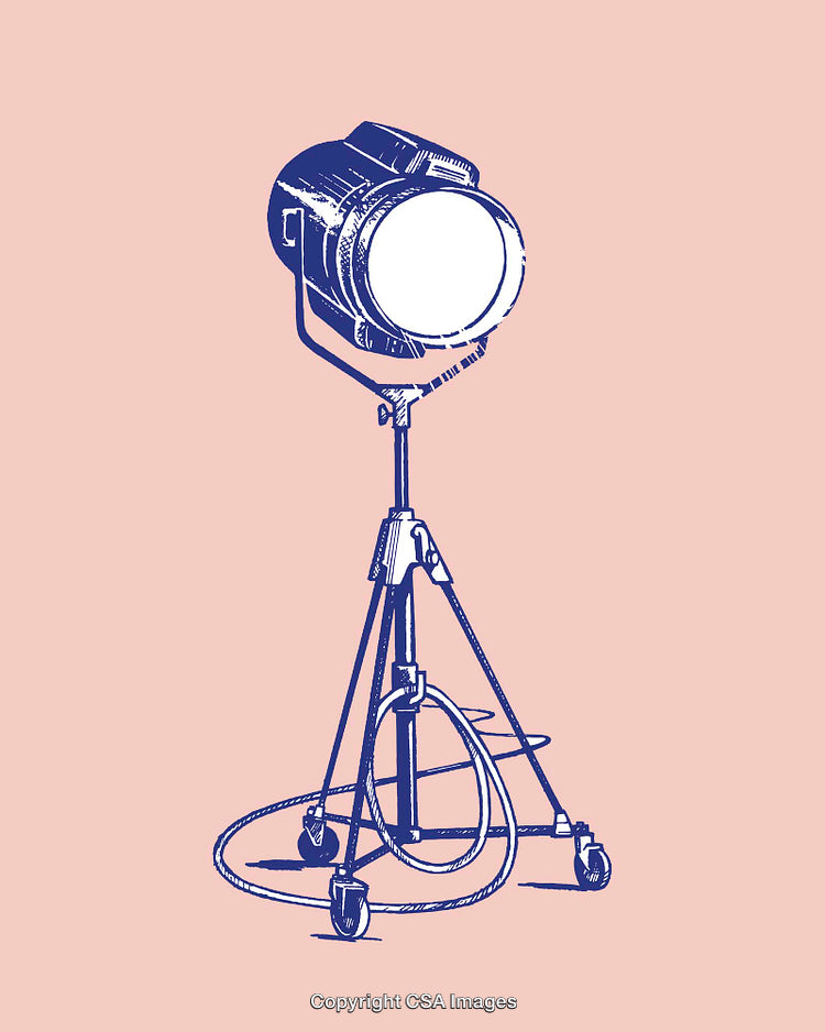 Vintage Film Spot Light Line Art Illustration on Pink Background