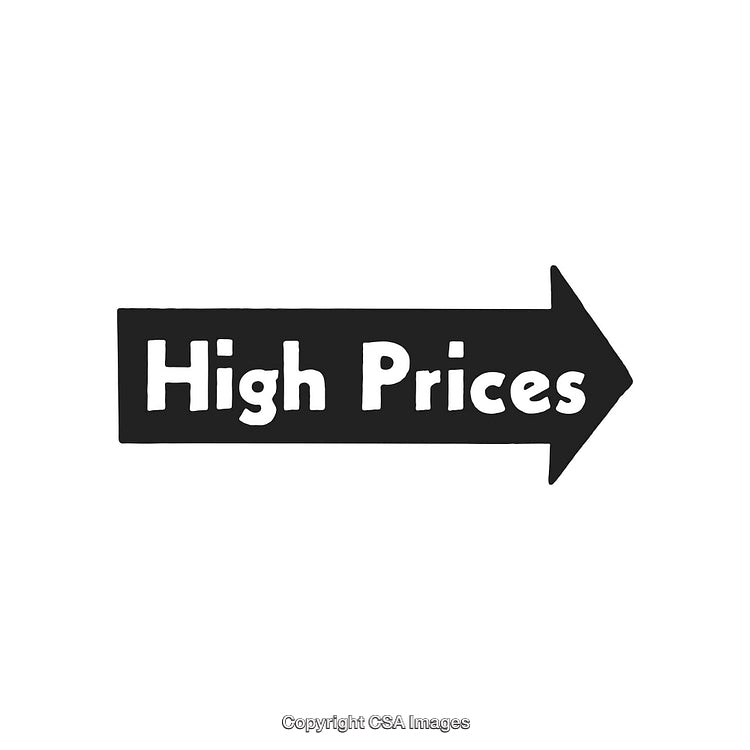 Arrow Sign Highlighting Expensive Costs and High Price Indication