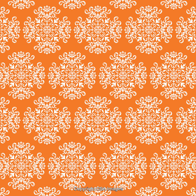 Intricate Orange and White Floral Pattern with Symmetrical Design Elements