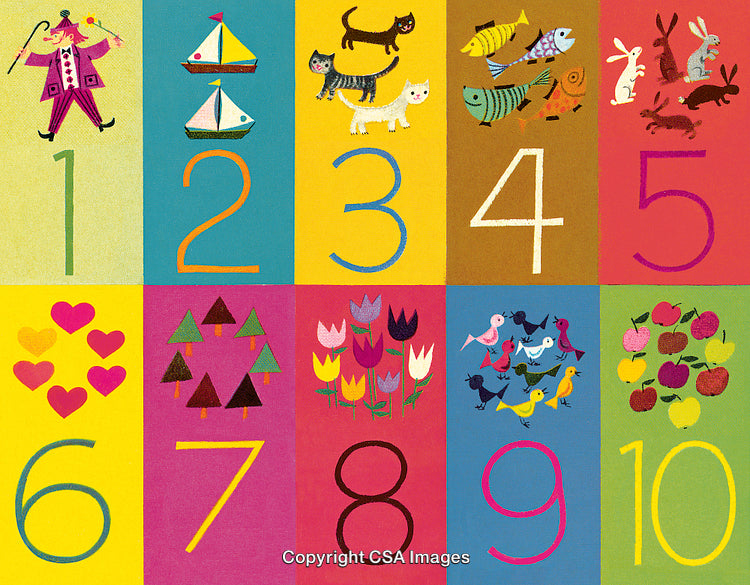 Colorful Illustrated Counting Numbers With Associated Objects for Education