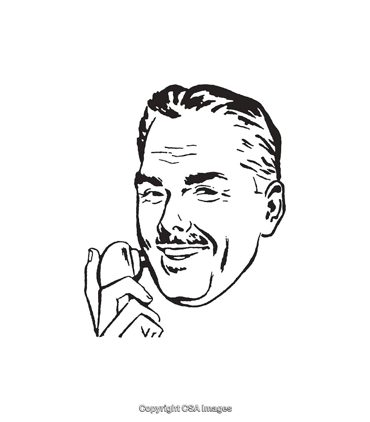 Retro Style Black and White Line Art Illustration of a Smiling Man