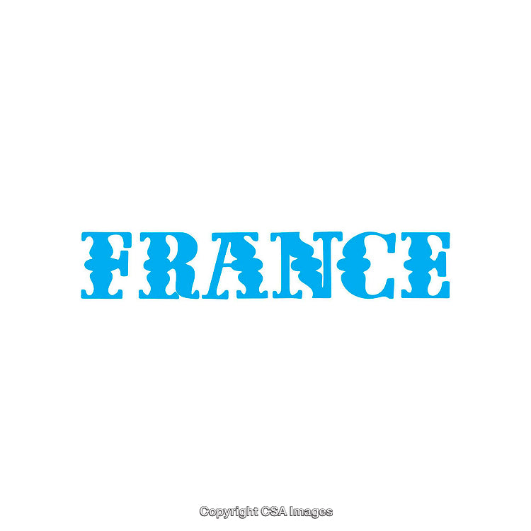 Stylized Typography Art Featuring the Word France in Bold Blue Stencil Font